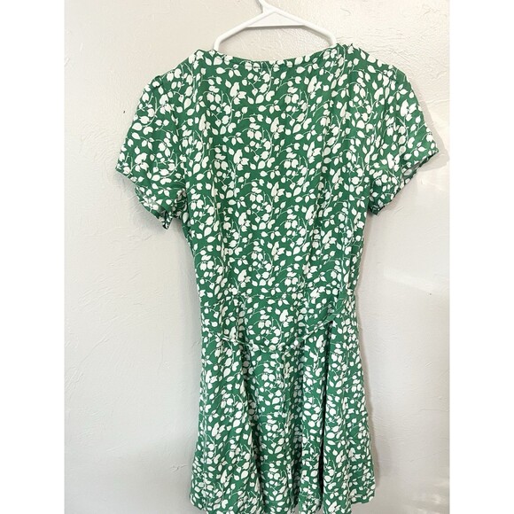 Abercrombie Fitch Mini Wrap Dress Short Sleeve Ruffle Hem S Green White Floral - Picture 7 of 9